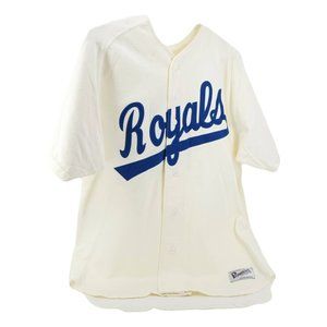 Kansas City Royals Powers Mens Jersey Blue White V Neck Short Sleeve 44 - L New
